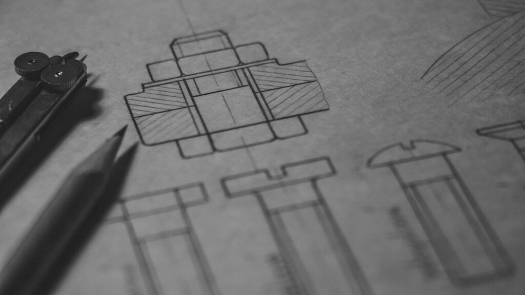 Decorative image of a black and white image of a blueprint